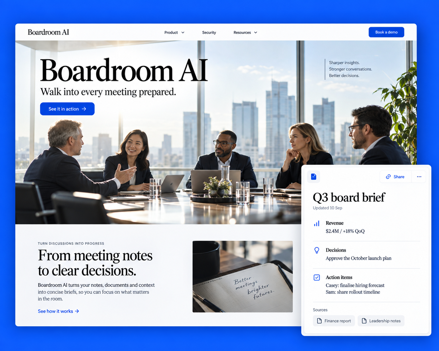 Boardroom AI product screen mockup
