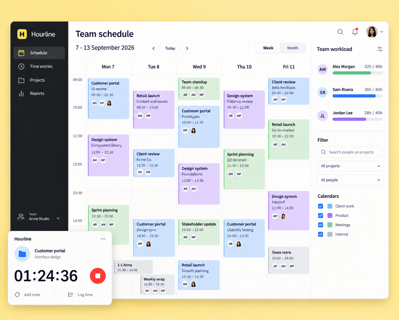 Hourline product screen mockup