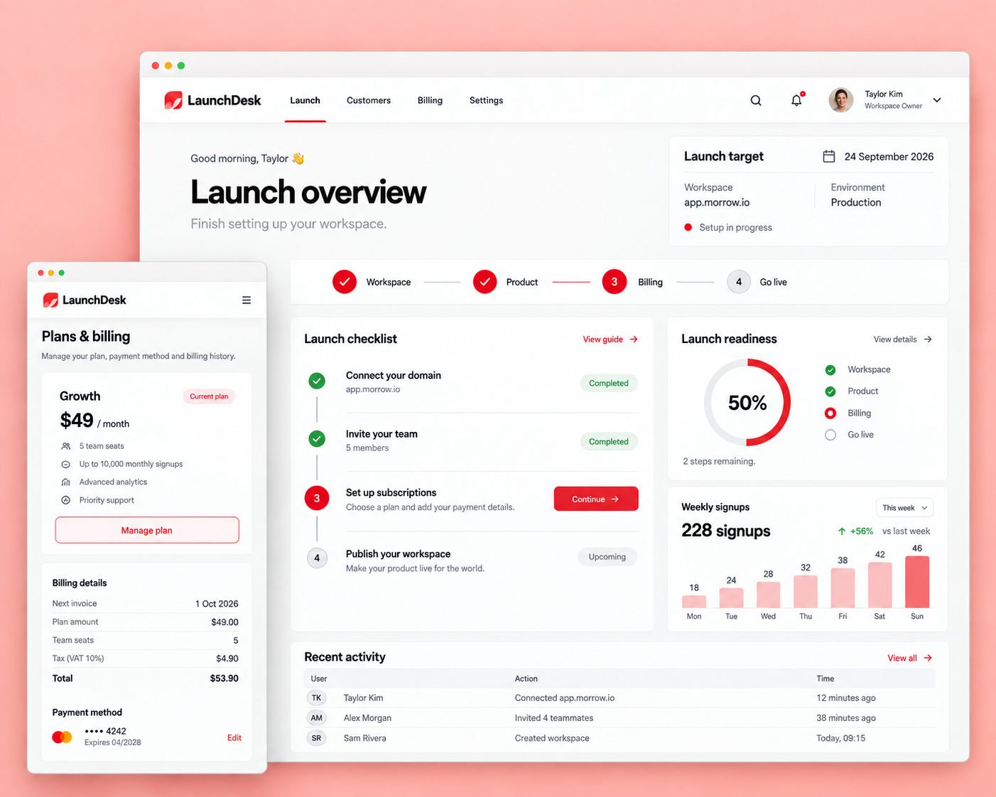 LaunchDesk product screen mockup