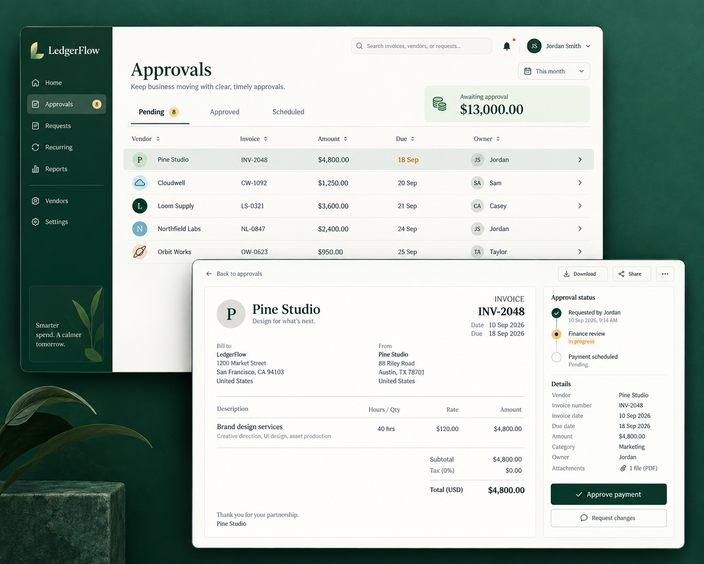 LedgerFlow product screen mockup